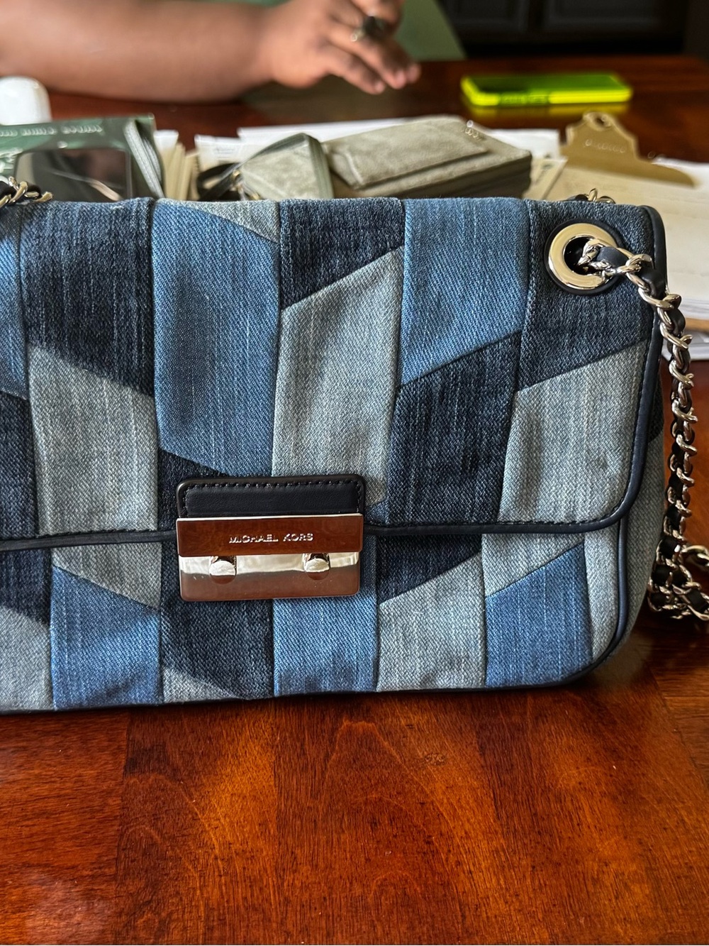 Michael Kors Patchwork Denim Shoulder Bag in Mixed Blue Hues